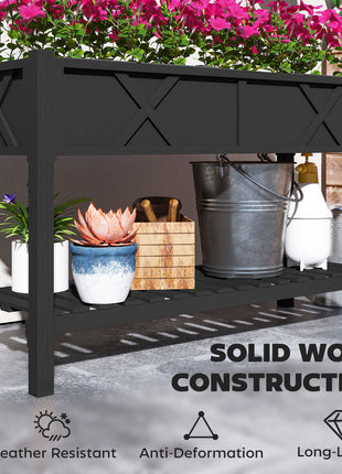 Raised Garden Bed, 47 x 22 x 31.5 in. Elevated Wood Planter Box with Storage Shelf, Drainage Holes, and Liner, Black