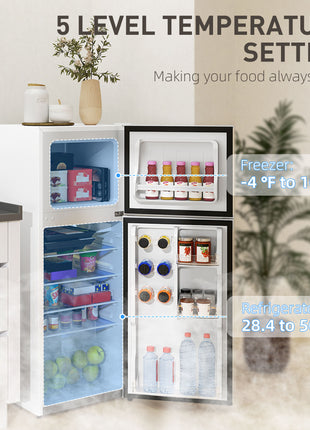 Small Fridge with Freezer, 4 Cu Ft Refrigerator with Reversible Doors, White