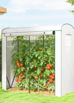 Mini Greenhouse, Portable Greenhouse with Roll-Up Door and 2 Mesh Windows, PE Cover, 78.7" x 29.5" x 74", White