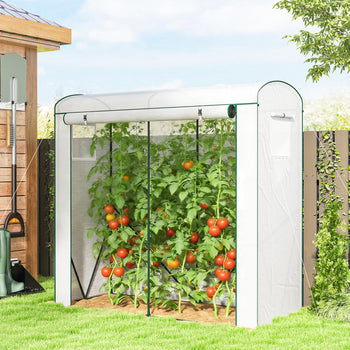 Mini Greenhouse, Portable Greenhouse with Roll-Up Door and 2 Mesh Windows, PE Cover, 78.7" x 29.5" x 74", White