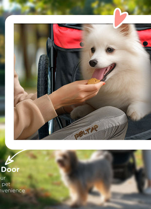 3 Wheels Pet Stroller for Small Dogs and Medium Dogs with Adjustable Canopy, Safety Tether, Storage Basket, Red
