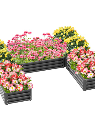 Steel Raised Garden Bed, Set of 5 Large Box Planters for Outdoor Plants Vegetables Flowers Herbs, 8x8x1ft, Gray