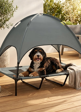 48" x 36" Elevated Portable Dog Cot Cooling Pet Bed with UV Protection Canopy Shade
