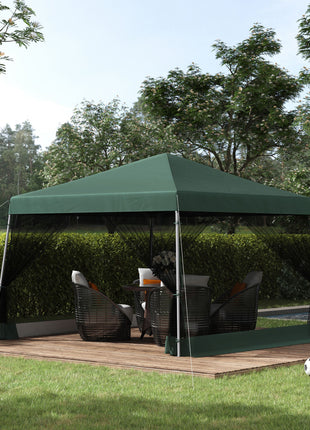 Slant Leg Pop Up Canopy Tent with Netting and Carry Bag, Instant Sun Shelter, Tents for Parties, Height Adjustable, for Outdoor, Garden, Patio, (11.5'x11.5' Base / 10'x10' Top), Green