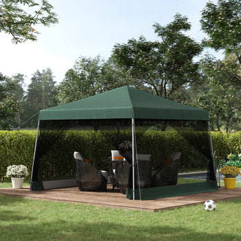 Slant Leg Pop Up Canopy Tent with Netting and Carry Bag, Instant Sun Shelter, Tents for Parties, Height Adjustable, for Outdoor, Garden, Patio, (11.5'x11.5' Base / 10'x10' Top), Green