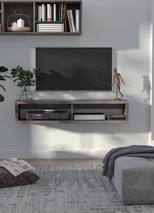 Wall Mounted TV Stand, Media Console Floating Storage Shelf for Living Room or Home Office, Dark Grey
