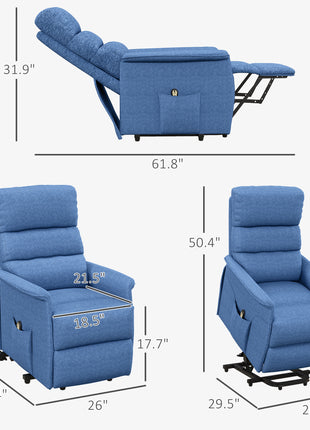 Power Lift Chair for Seniors, Electric Lift Recliner Chair with Remote Control, Side Pockets for Living Room, Blue