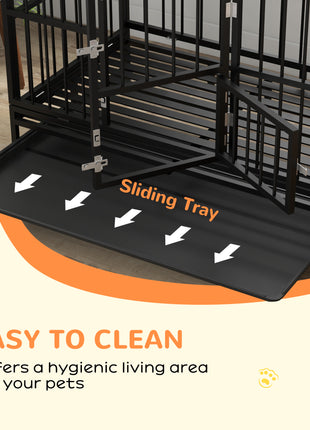 48" Heavy Duty Dog Crate with 4 Lockable Wheels, Double Doors, and Removable Tray, for XL and L Dogs