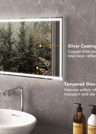 32" x 24" Bathroom Mirror with LED Lights, Dimmable Makeup Mirror, Vanity Mirror with 3 Colors, Smart Touch