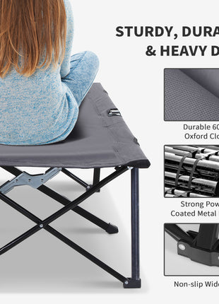2 Person Folding Camping Cot for Adults, 50" Extra Wide Outdoor Portable Sleeping Cot with Carry Bag, Elevated Camping Bed, Beach Hiking, Grey