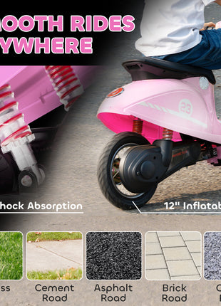 24V Kids Motorcycle with 3-Speed, Electric Motorcycle with Rear Suspension and LED Lights for 8-12 Years Old, Pink
