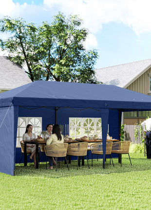 10' x 20' Pop Up Canopy Tent with 4 Sidewalls, Instant Gazebo with Carry Bag for Garden, Patio, Blue