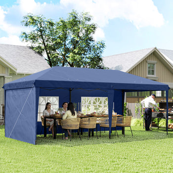 10' x 20' Pop Up Canopy Tent with 4 Sidewalls, Instant Gazebo with Carry Bag for Garden, Patio, Blue