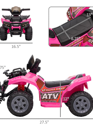 Kids Four Wheeler  Ride on Car, Motorized Quad, 6V Battery Powered Electric Quad with Songs for 18-36 Months, Pink