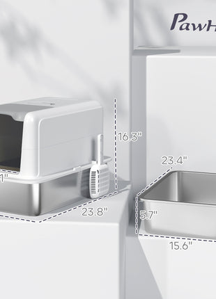 2 in 1 Stainless Steel Cat Litter Box with Removable Lid, Scoop, Filter Bags, for Small to Large Cats, White