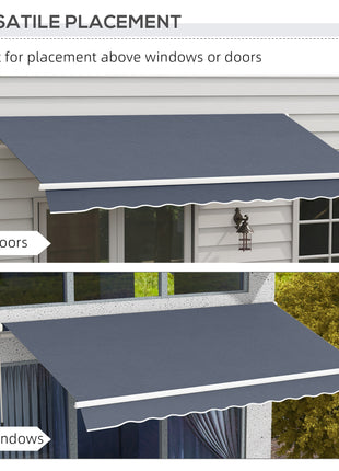 12' x 8' Patio Awning, Canopy Retractable Sun Shade Shelter w/ Manual Crank Handle for Deck, Yard, Dark Gray