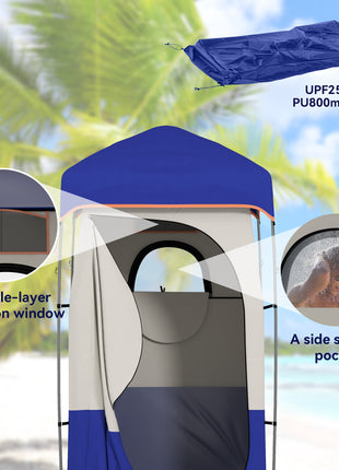 Camping Shower Tent, Portable Privacy Shelter with Solar Shower Bag, Removable Floor and Carrying Bag, Blue