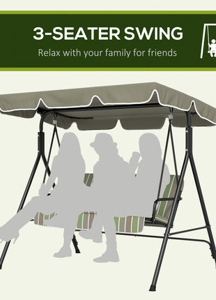3-Seat Outdoor Patio Swing Chair w/ Cushion, Steel Frame Stand, Adjustable Tilt Canopy for Patio, Garden, Beige & Green