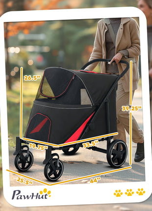 One-Click Foldable Dog Stroller for M, L Dogs, Pet Stroller, Black