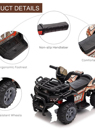 Kids ATV Four Wheeler  Ride on Car, Motorized Quad, 6V Battery Powered Electric Quad with Songs for 18-36 Months, Black