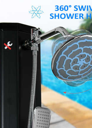 7' Outdoor Solar Heated Shower with 360 Rotating Rainfall & Handheld Shower Head, Foot Shower Faucet, Temperature and Pressure Adjustable, Holds 9.2 Gallons for Backyard Pool