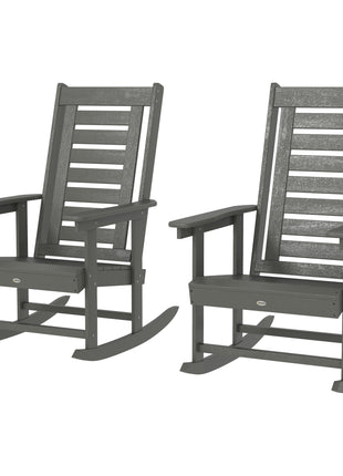 2 Pieces Outdoor Rocking Chairs, HDPE Patio Rockers with 28" High Back, Wide Armrests for Porch Backyard, Dark Gray