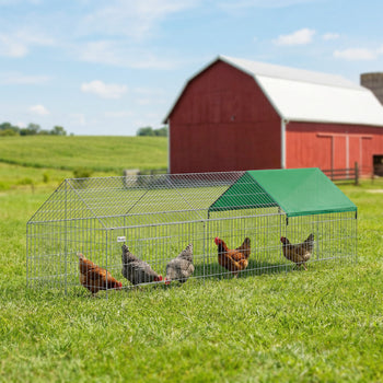 Metal Chicken Coop with Cover for Backyard Small Animals Duck Rabbit, 106" x 29.5" x 29.5", Green