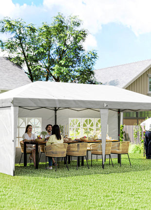 10' x 20' Pop Up Canopy Tent with 4 Sidewalls, Instant Gazebo with Carry Bag for Garden, Patio, White