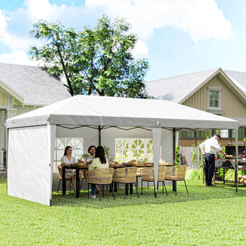 10' x 20' Pop Up Canopy Tent with 4 Sidewalls, Instant Gazebo with Carry Bag for Garden, Patio, White