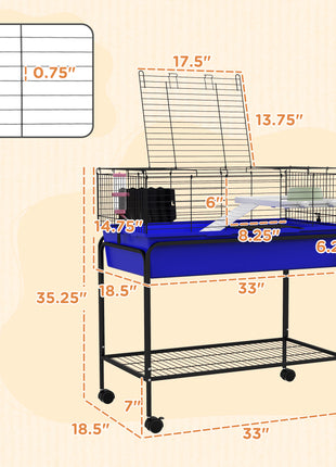 Two-Story Small Animal Cage Removable from Stand, Pet Habitat with Shelf & Wheels, 33" x 18.5" x 35", Blue