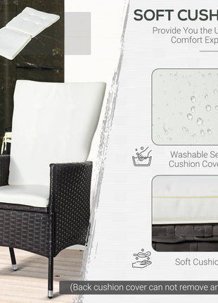3 Piece Patio Bistro Set, PE Wicker Furniture Conversation Set w/ Tufted Cushion Reclining Chairs & Coffee Table, Cream