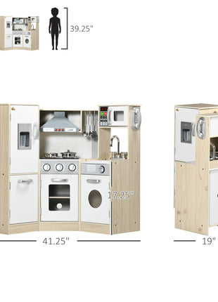 Ultra-Big Corner Kids Kitchen Playset with Sound Effects, Wooden Play Kitchen  with Stainless Steel Cooking Toys, Imaginative Pretend Toy for Ages 3-6 with Phone, Ice Maker