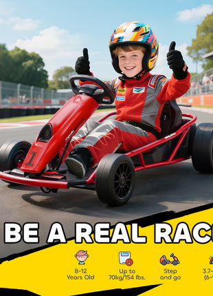 24V Electric Go Kart for Kids, Drift Ride-On Racing Go Kart with 2 Speeds, for Boys Girls Aged 8-12 Years Old, Red