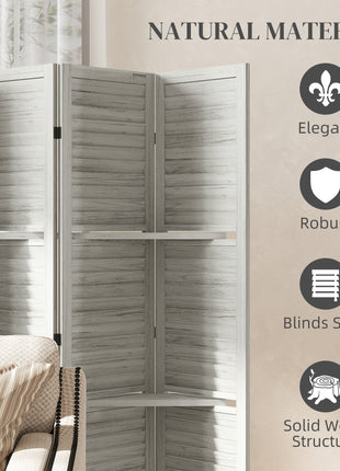 6 Panel 67" Tall Wood Privacy Screen Room Divider with 3 Shelves and Folding Storage for Bedroom, White