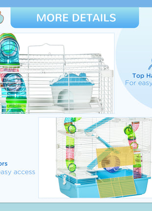 Extra Large 23" Hamster Cage with Tubes and Tunnels, Portable Carry Handles, Rat House and Habitats Big 5-Tier Design, Mouse Cage Includes Exercise Wheel, Water Bottle, Food Dish, Light Blue