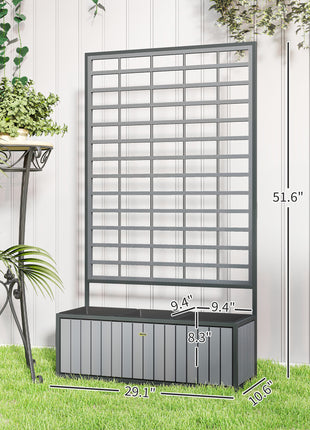 Wooden Raised Garden Bed with Trellis, Removable Pots, for Backyard, Patio, Balcony, 29" x 11" x 52", Gray