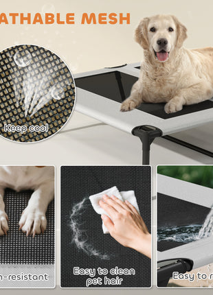 Elevated Dog Bed with Removable Canopy, Portable Outside Raised Pet Cot with Cooling Pad, Storage Bag, 36" x 29.5" x 35"