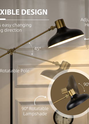 Adjustable Floor Lamps for Living Room, Standing Lamp for Bedroom with Balance Arm, Tall Black and Gold Lamp