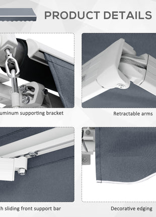 10' x 8' Patio Awning, Manual Retractable Sun Shade with UV Protection and Easy Crank Opening, Dark Gray