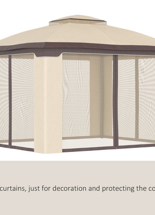 10' x 12' Outdoor Gazebo, Patio Gazebo Canopy Shelter w/Double Vented Roof, Zippered Mesh Sidewalls, Solid Steel Frame, Beige
