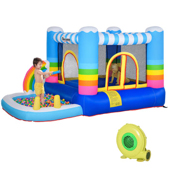 Inflatable Bounce House for Kids 2-in-1 Jumping Castle for Indoor Outdoor Party with Trampoline, Pool, Carry Bag & Air Blower