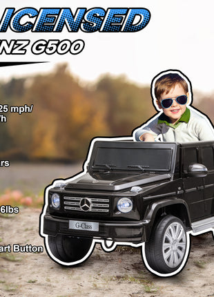 12V Mercedes Benz G500 Licensed Kids Electric Car with Remote Control, Headlights, Music, Suspension, Storage, Black