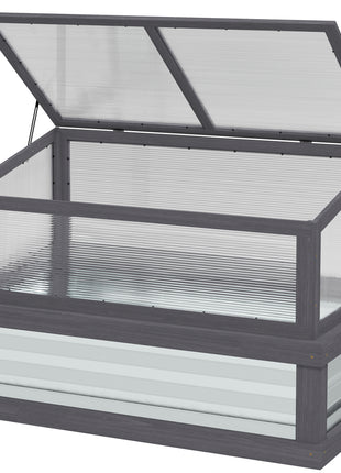 Raised Garden Flower Bed Kit with Lean-to Greenhouse, Wooden Cold Frame Planter, 41" x 22.5" x 28.25", Gray