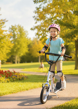 Youth Scooter Front and Rear Caliper Dual Brakes 12-Inch Inflatable Front Wheel Ride On Toy For Age 5+ - White