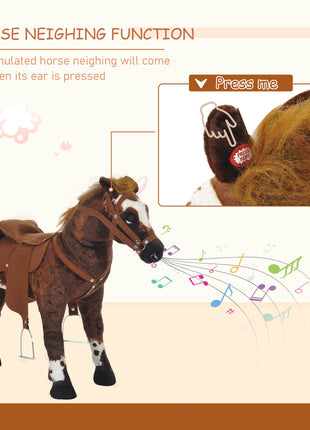 Sound-Making Ride On Horse for Toddlers 3-5, with Neighing and Galloping Sound, Stuffed Animal Horse Toy for Kids with Padding, Soft Feel, Brown