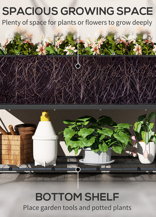 Raised Garden Bed with Legs and Cover, Metal Elevated Planter Box with Bottom Shelf and Liner for Vegetables, Dark Gray