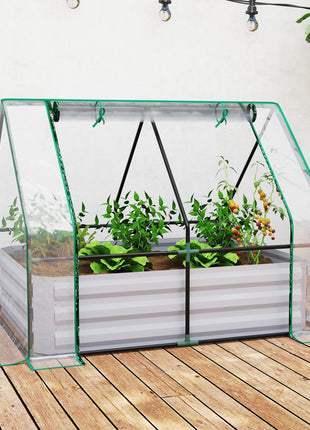 Raised Garden Bed with Cover, Outdoor Galvanized Metal Planter Box Kit, 4 x 3 ft Mini Greenhouse with 2 Large Screen Windows, for Growing Flowers, Vegetables and Herbs, Clear