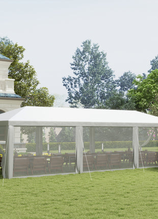 10' x 28' Party Tent, Outdoor Wedding Canopy & Gazebo with Removable Sidewalls, Shade Shelter for Events, BBQs, White
