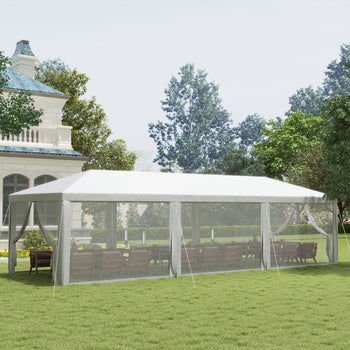 10' x 28' Party Tent, Outdoor Wedding Canopy & Gazebo with Removable Sidewalls, Shade Shelter for Events, BBQs, White