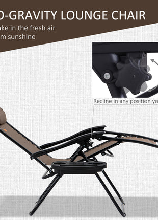 Zero Gravity Chair Set with Side Table, Folding Reclining Chair with Cupholders & Pillows, Adjustable Lounge Chairs for Pool, Backyard, Lawn, Beach, Brown